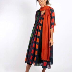 Dolma Colorful Orange and Green Geometric Patterned Maxi Dress sz medium M B127